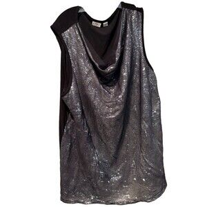 Cato Woman Sequin Black Top Blouse Cowl Neckline Sleeveless Plus Size 26/28W
